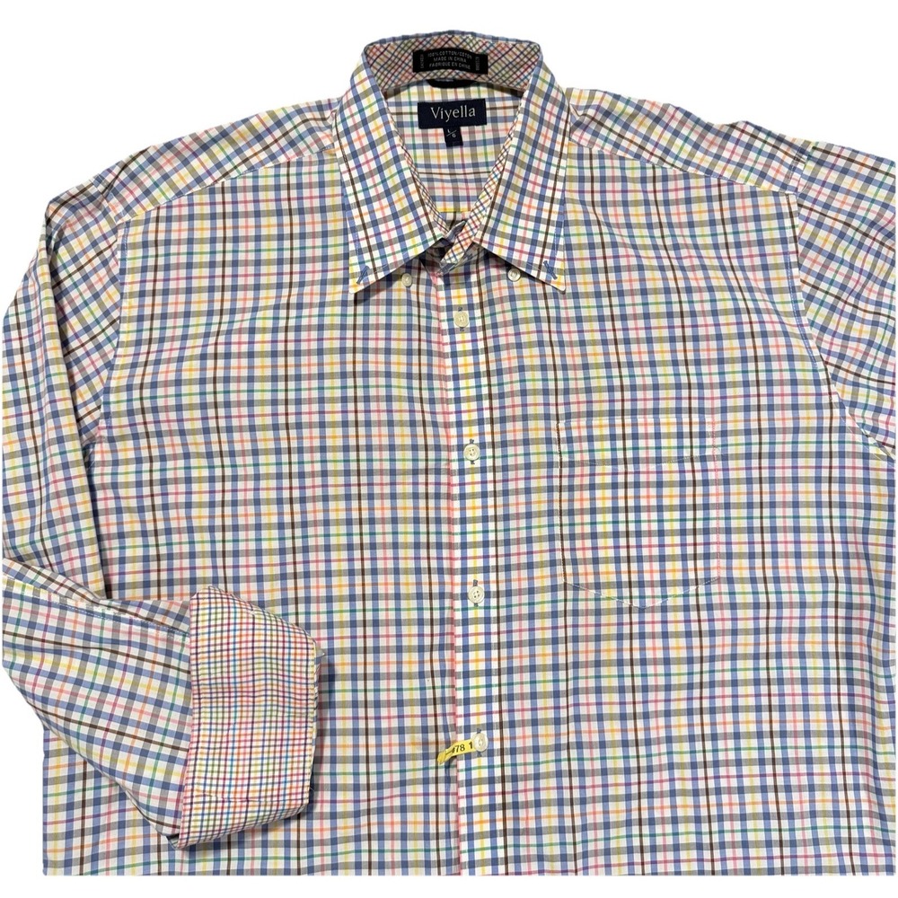 Viyella Shirt Mens Button Down Size Large Plaid Cotton Colorful Retro‎ Preppy